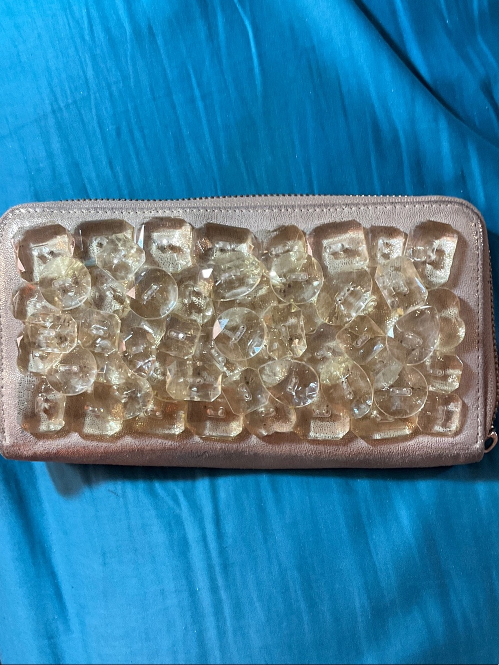 Deux Lux Gold Crystal Embellished Zip Wallet